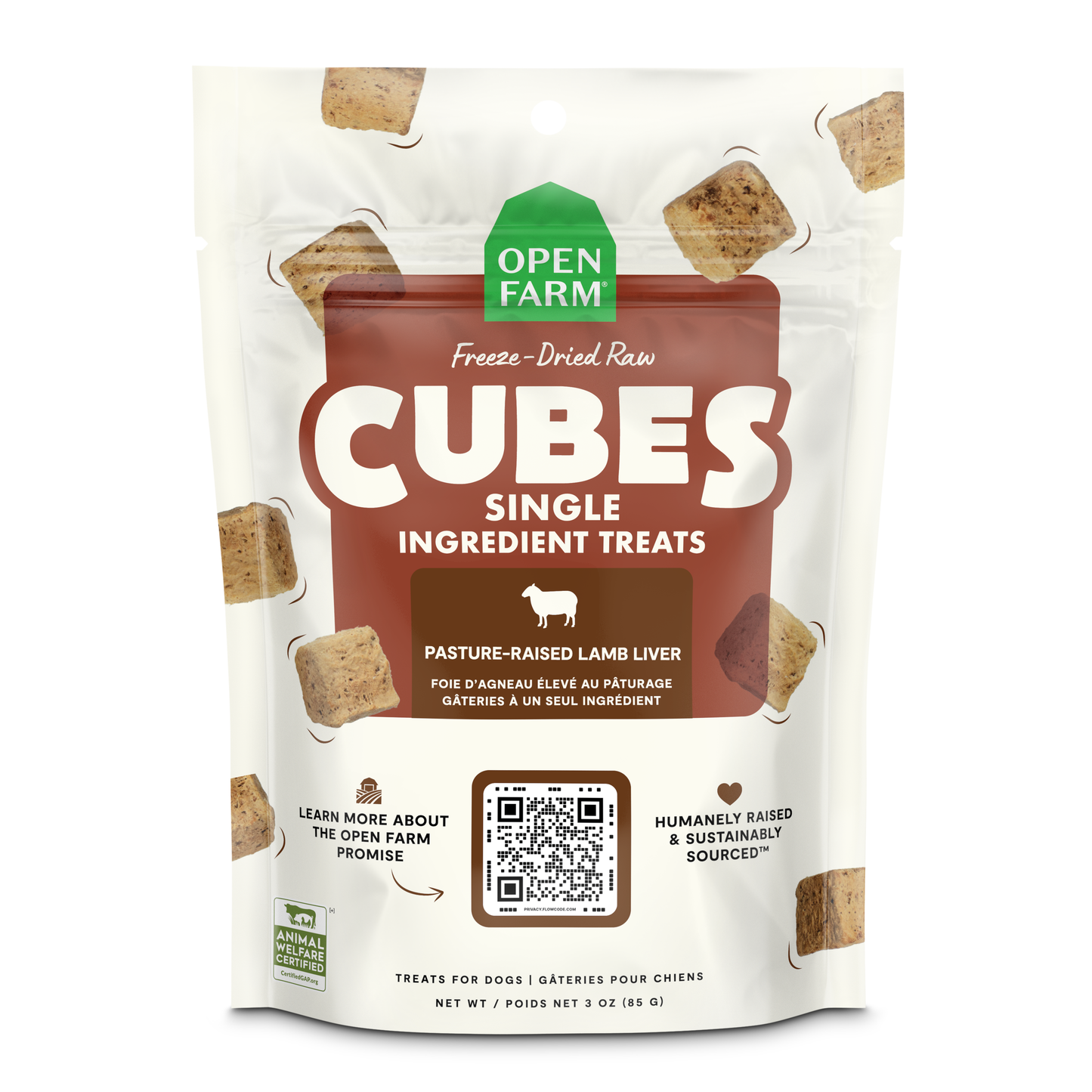 Open Farm Cubes Lamb Liver Single Ingredient Treats For Dogs 3oz Bag