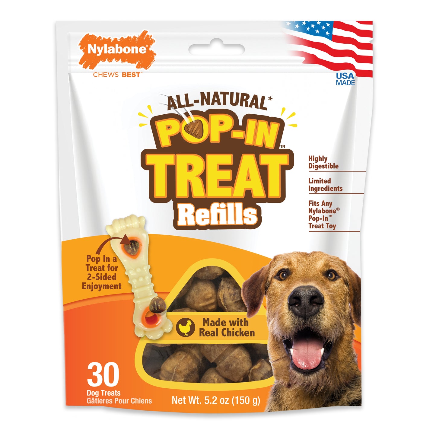 Nylabone All-Natural Pop-In Dog Treat Refills Chicken Pop 30Ct