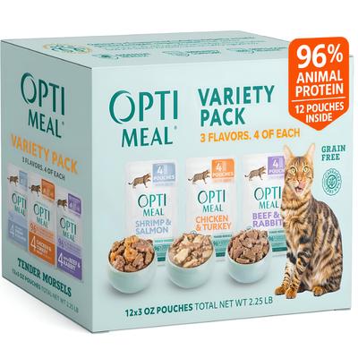 Optimeal Wet Cat Food Grain Free 3oz Pouch Variety 12 Pack