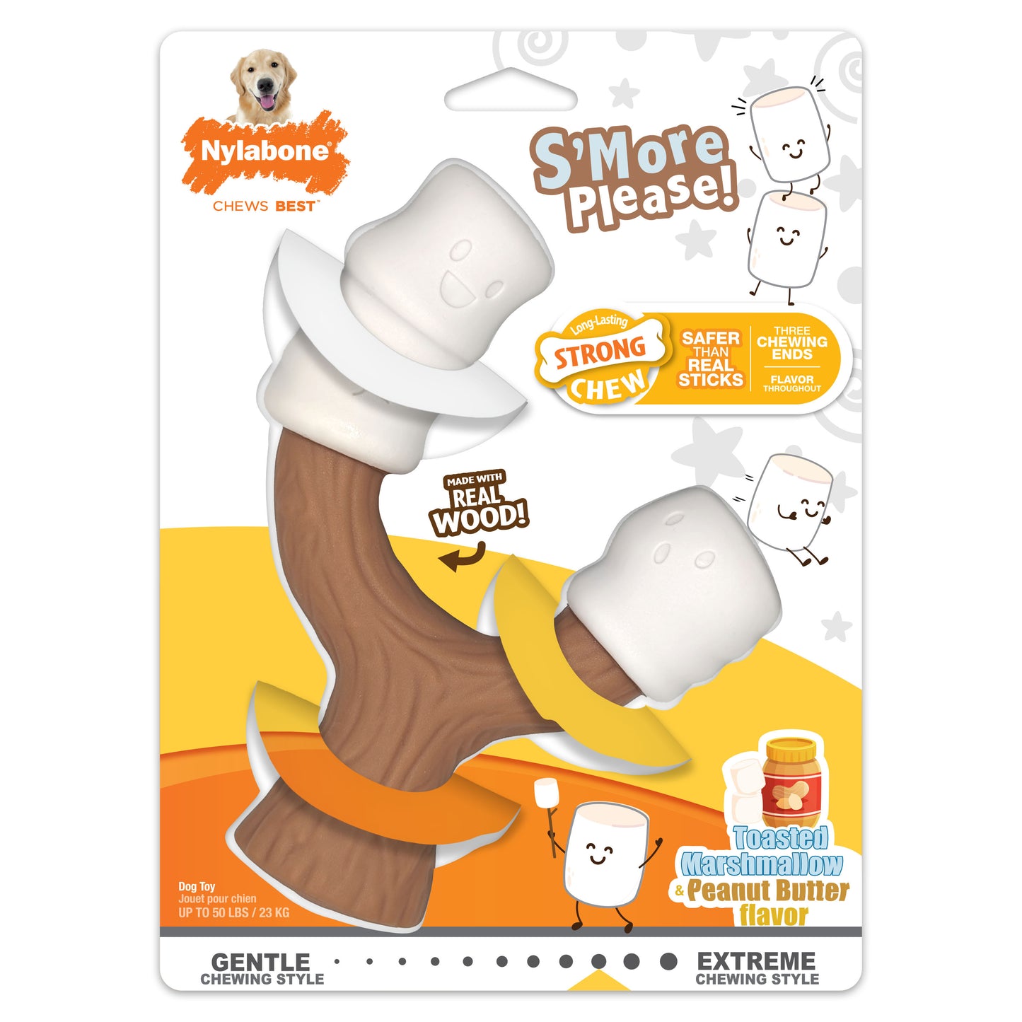 Nylabone Strong Chew Marshmallow Stick Dog Toy Marshmallow & Peanut Butter Large/Giant
