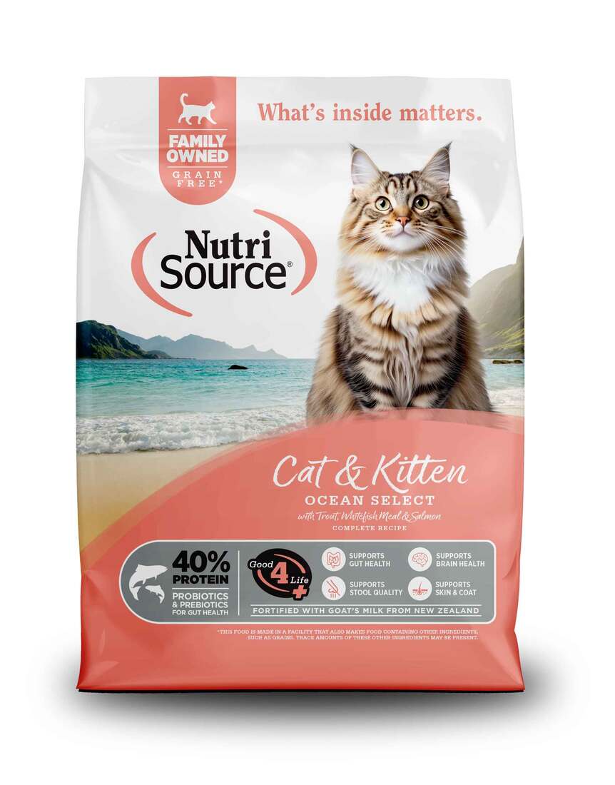 NutriSource Ocean Select Grain-Free Dry Cat Kitten Food Trout Whitefish Salmon 12lb