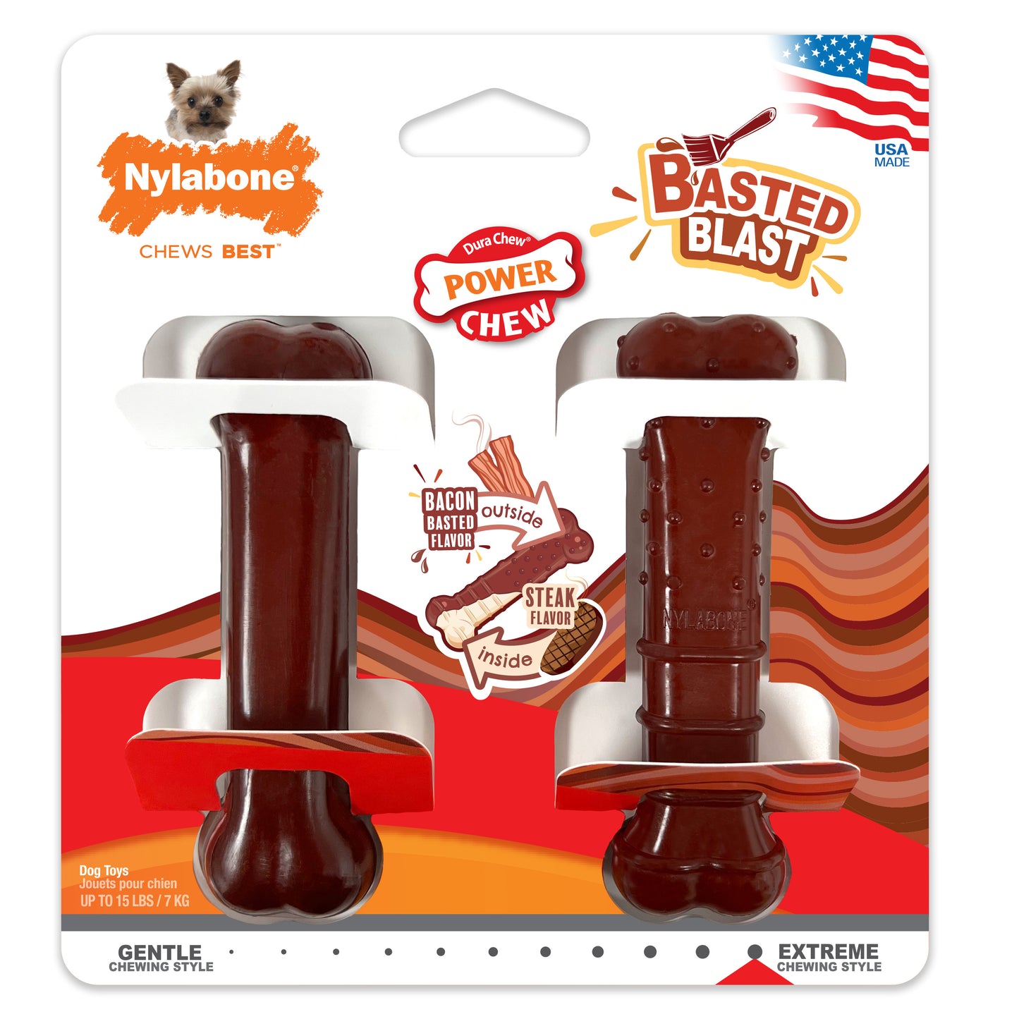 Nylabone Power Chew Basted Blast Dual Flavored Dog Chew Toys 2pk