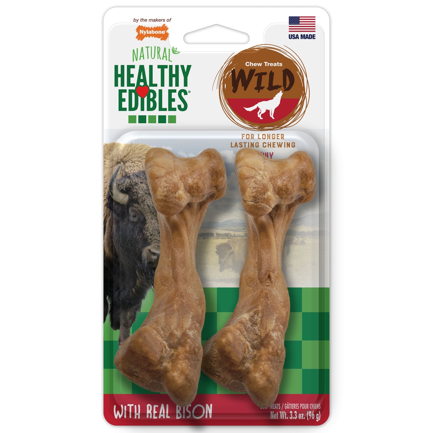 Nylabone Healthy Edibles WILD Natural Long Lasting Bison Dog Chew Treats Medium/Wolf
