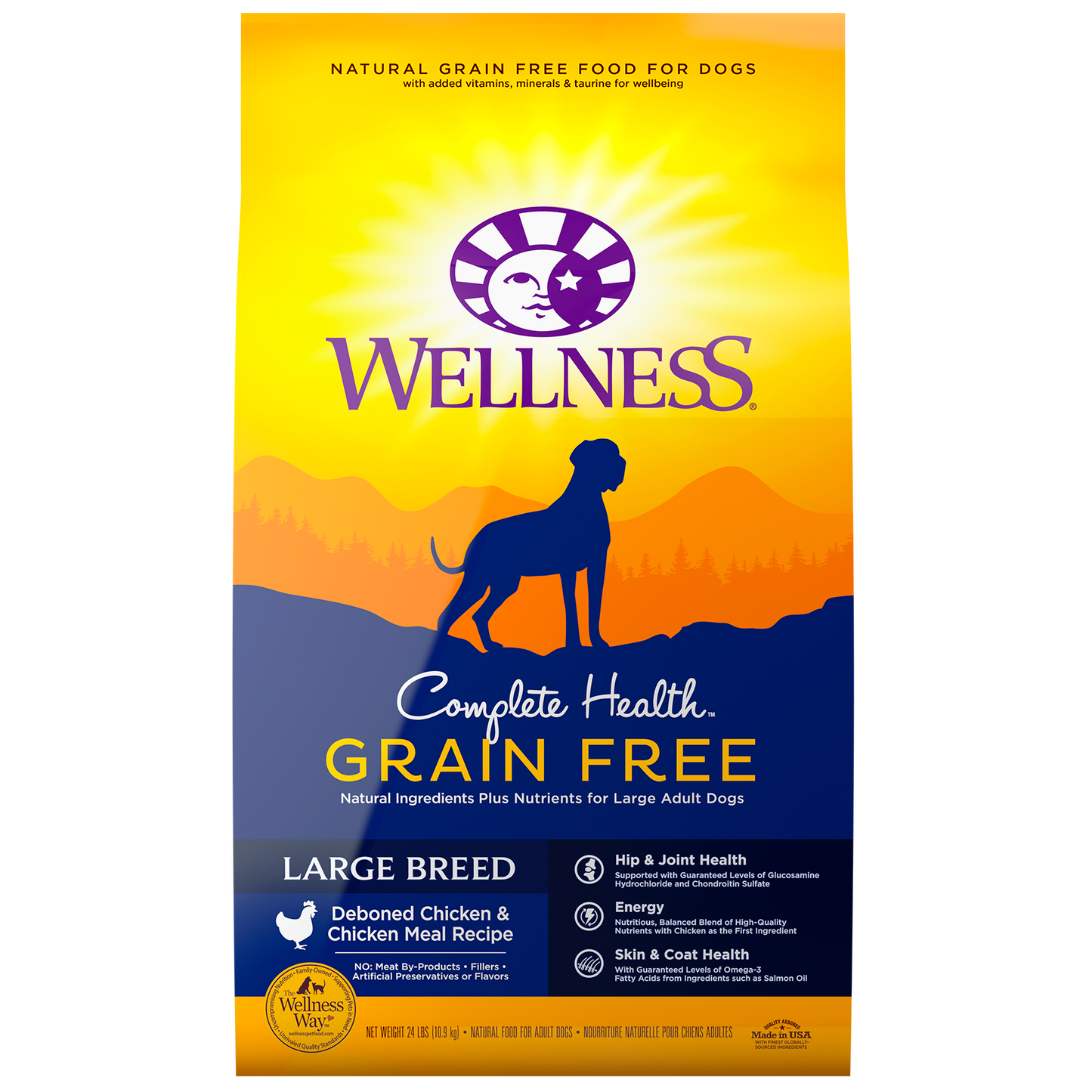 Wellness Complete Health Natural Grain Free Dry Large Breed Dog Food Chicken 24lb Bag
