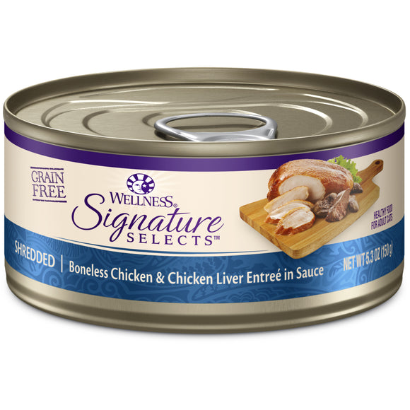 Wellness CORE Signature Selects Grain Free Canned Cat Food Shredded Chicken & Chicken Liver in Sauce 5.3ozs
