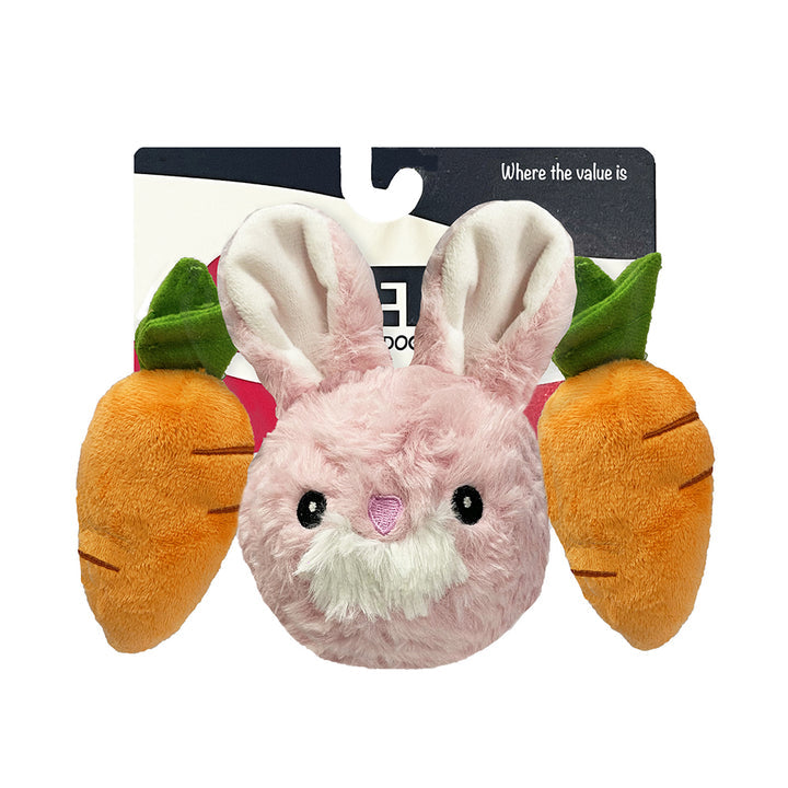 Petlou Plush Dog Toy Squeaky Ball Rabbit Carrot 4in 3pk