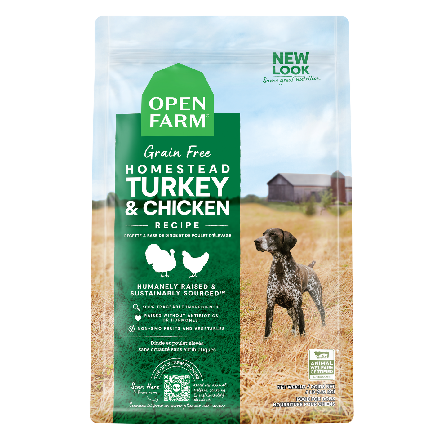 Open Farm Homestead Turkey & Chicken Recipe Grain Free Kibble For Dogs 4lb Bag