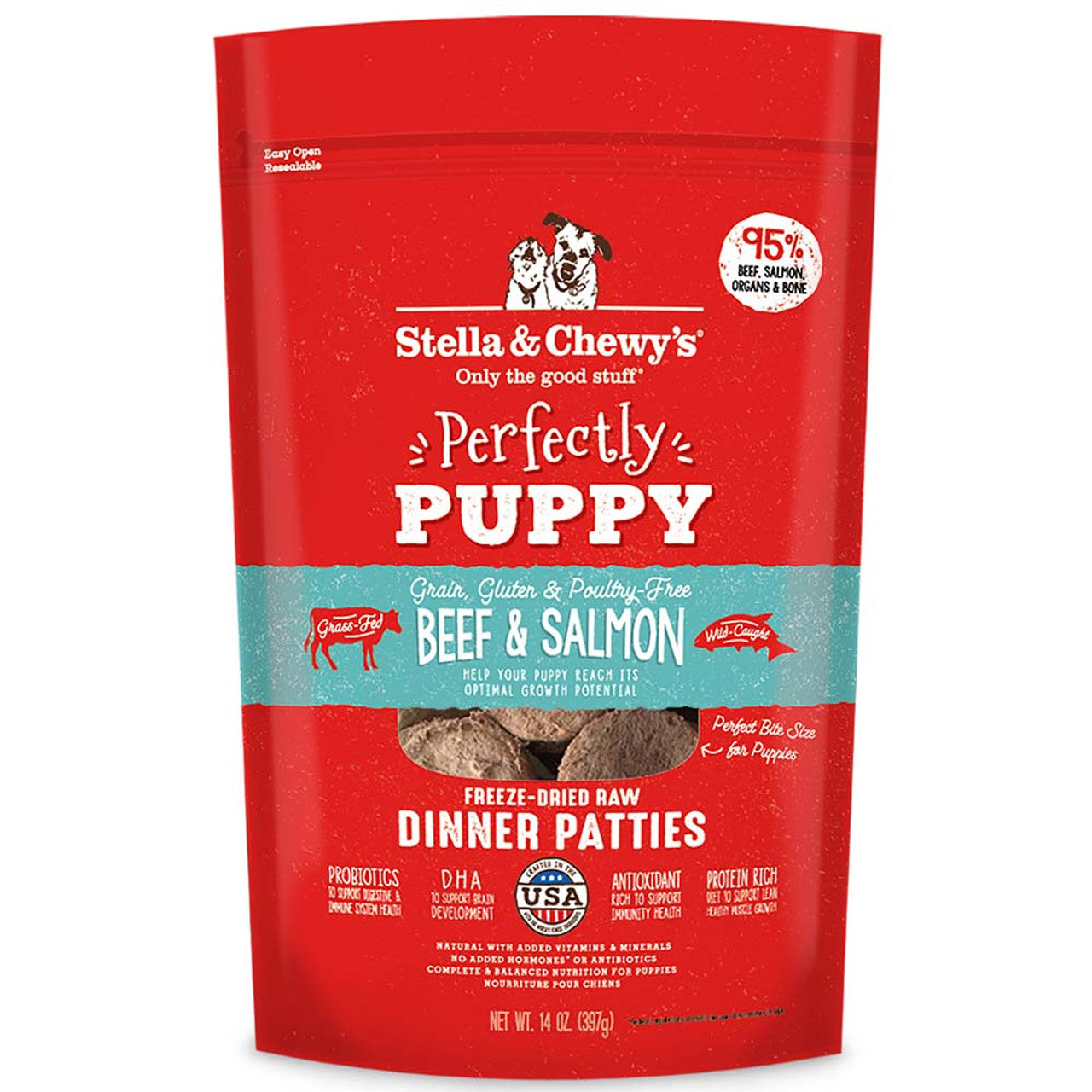 Stella & Chewy's Perfectly Puppy Beef & Salmon Dinner Patties Freeze-Dried Raw Dog Food 14oz