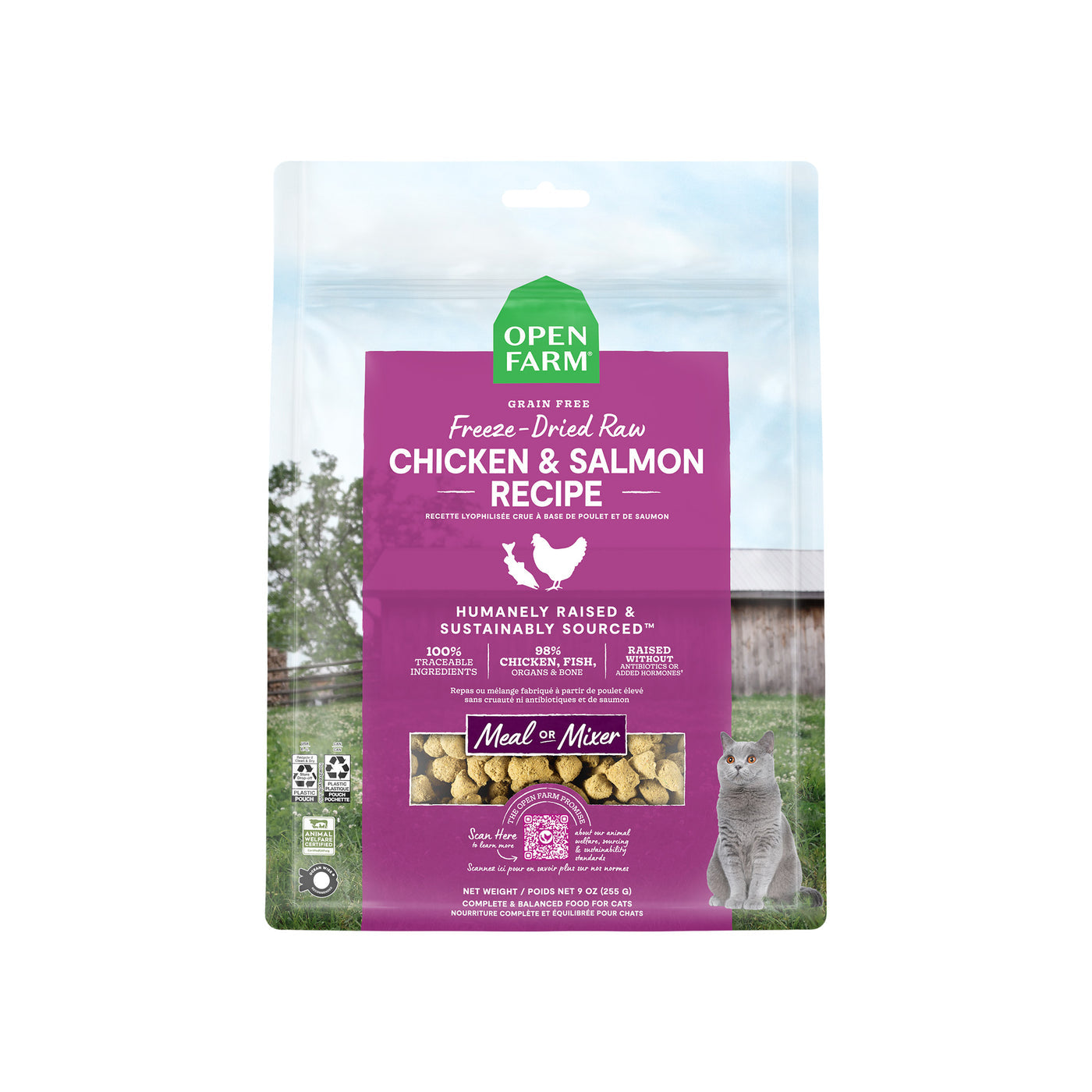 Open Farm Freeze Dried Cat Food, Chicken & Salmon Recipe, 9oz Bag