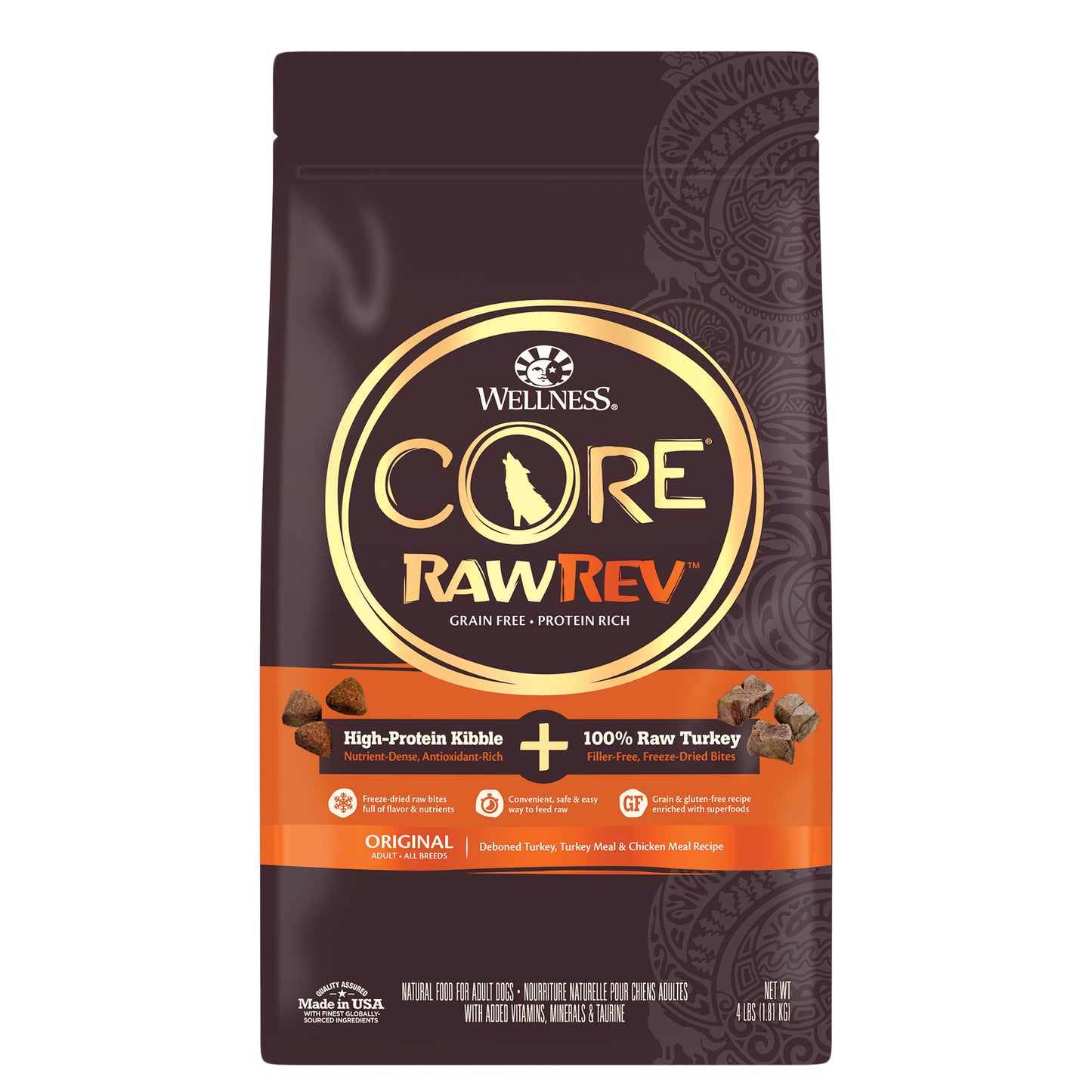 Wellness CORE RawRev Natural Grain Free Dry Dog Food Original Turkey & Chicken with Freeze Dried Turkey 4lb Bag