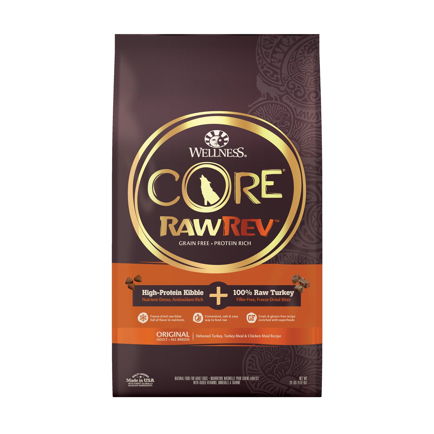 Wellness CORE RawRev Natural Grain Free Dry Dog Food Original Turkey & Chicken with Freeze Dried Turkey 20lb Bag