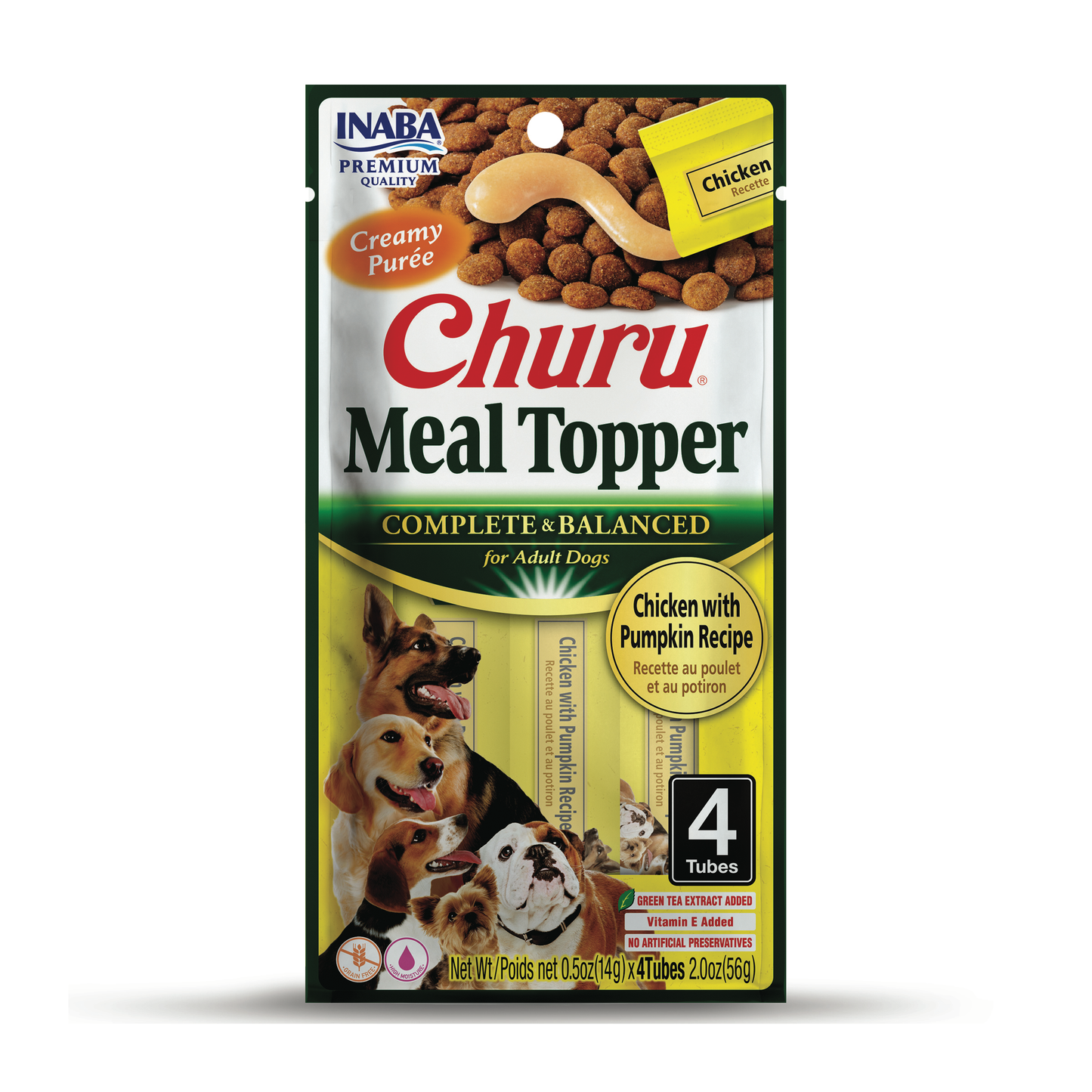 INABA Churu Purée Dog Food Topper, 0.5 Ounce Tube, 4 Tubes, Chicken with Pumkpin Recipe