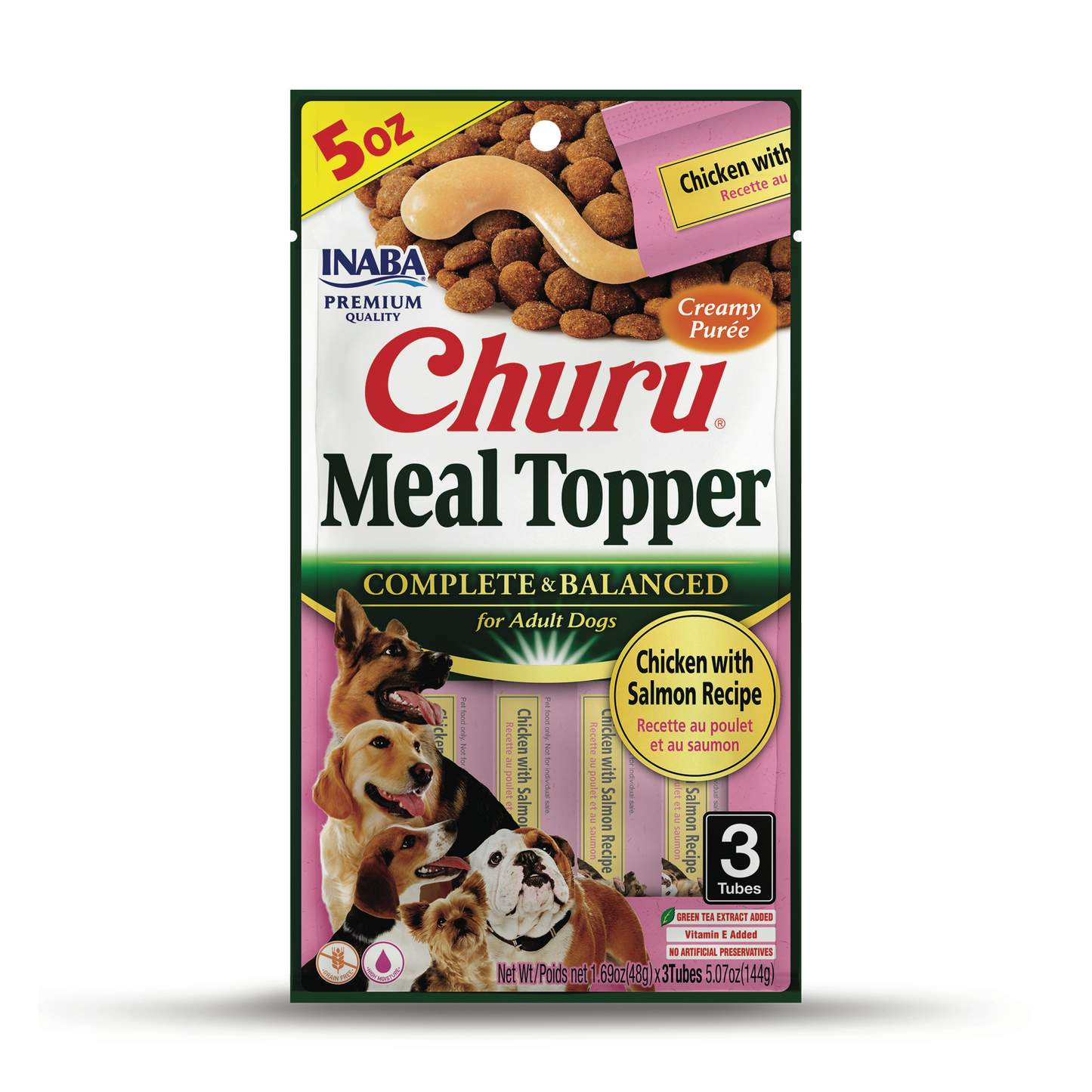 INABA Churu Purée Dog Food Toppers, 1.69 Ounce Tube, 3 Tubes, Chicken with Salmon Recipe