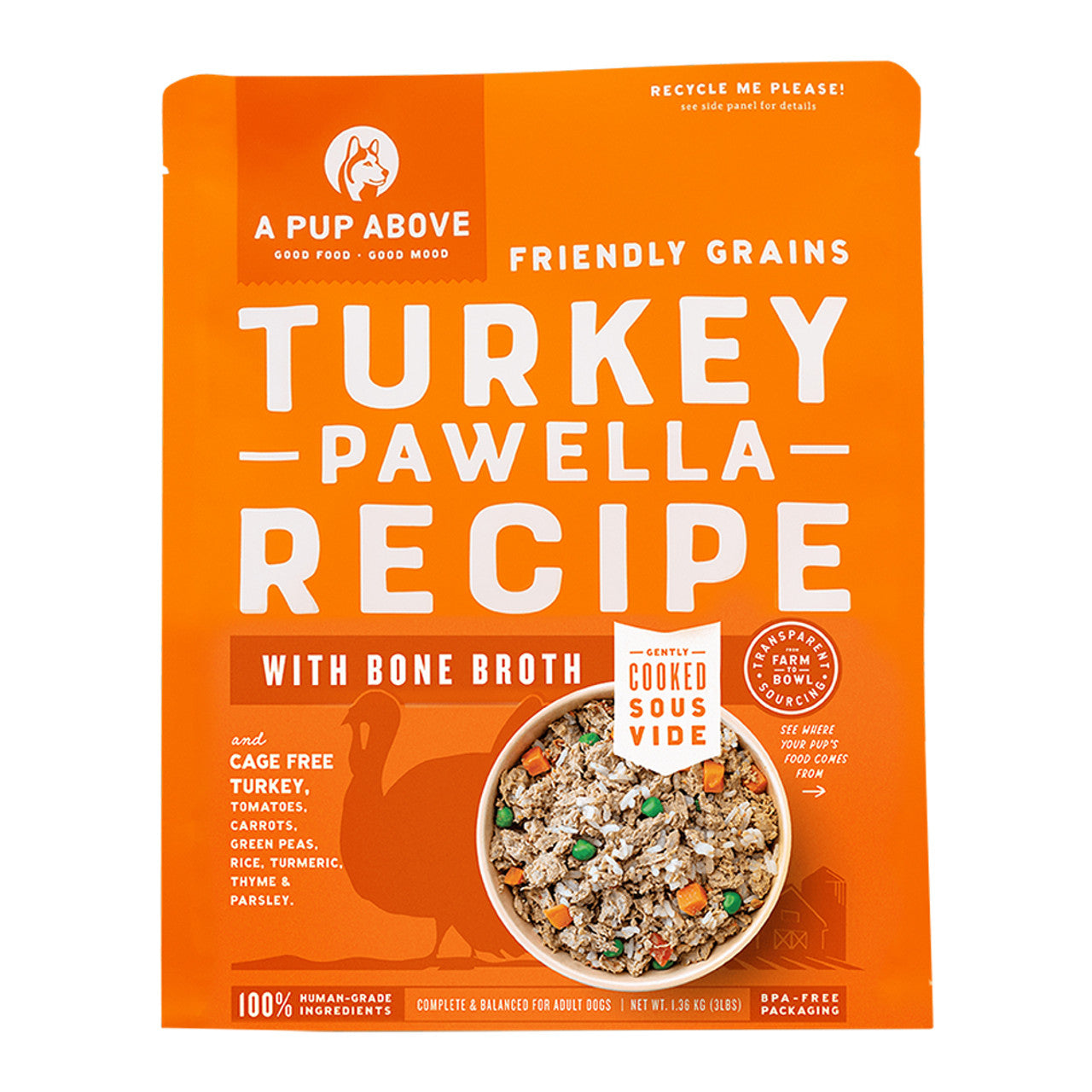 A Pup Above Gently Cooked Friendly Grains Turkey Pawella Recipe w/ Bone Broth Frozen Dog Food 3lb