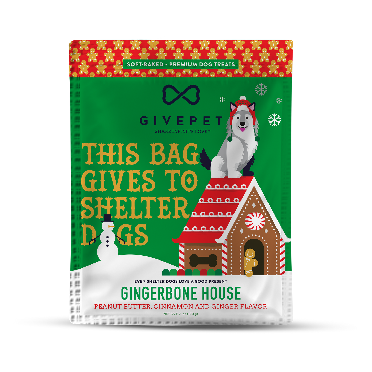 Givepet Holiday Gingerbone House Soft-Baked Dog Treat 6oz