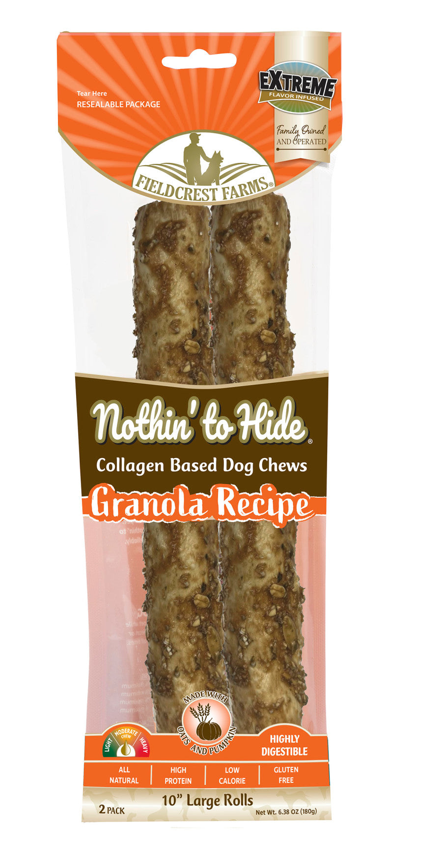 Fieldcrest Farms Nothin' To Hide Roll Dog Treat Granola 10in 2pk