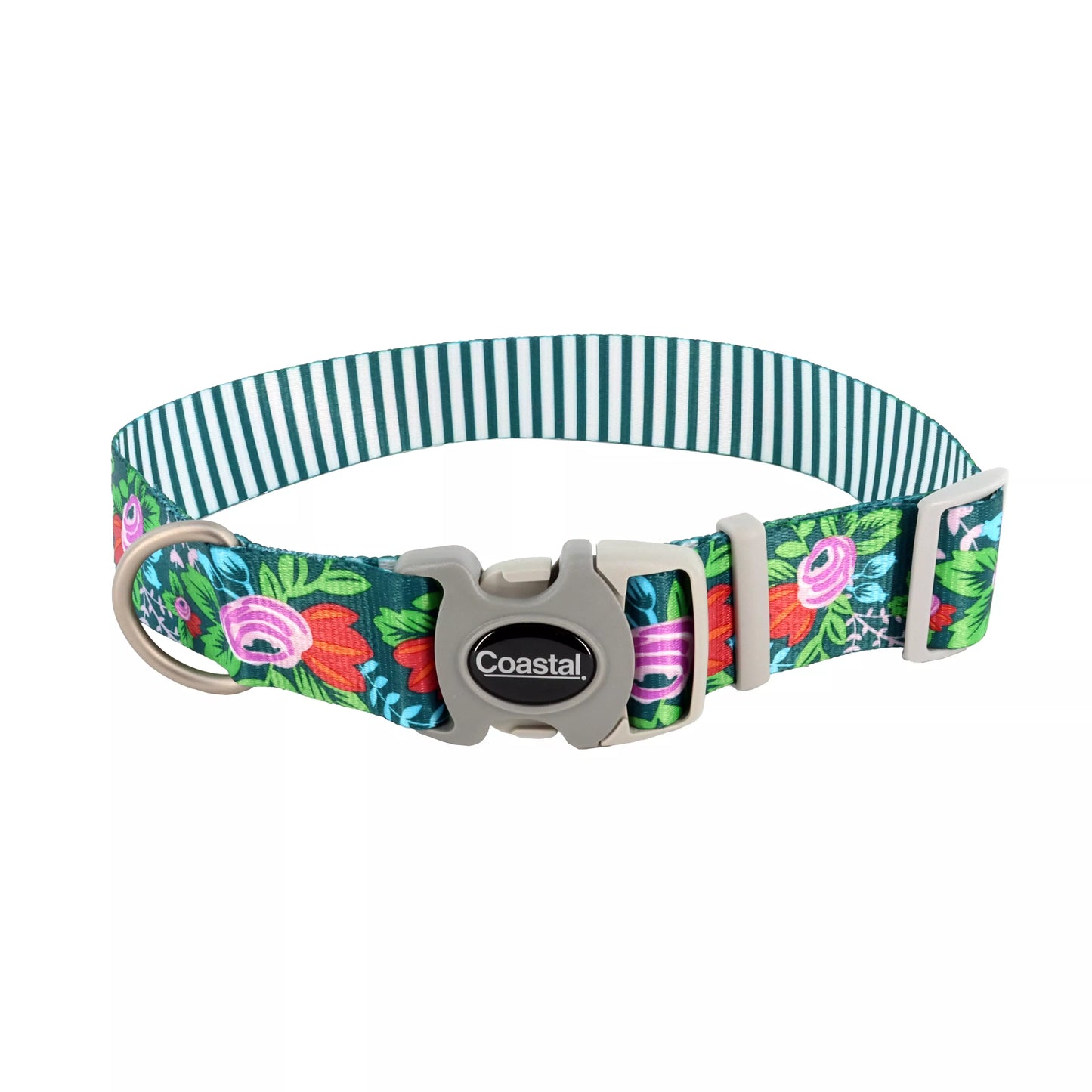 Coastal Sublime 3/4in Wide 8-12in Adjustable Dog Collar Flower Stripe