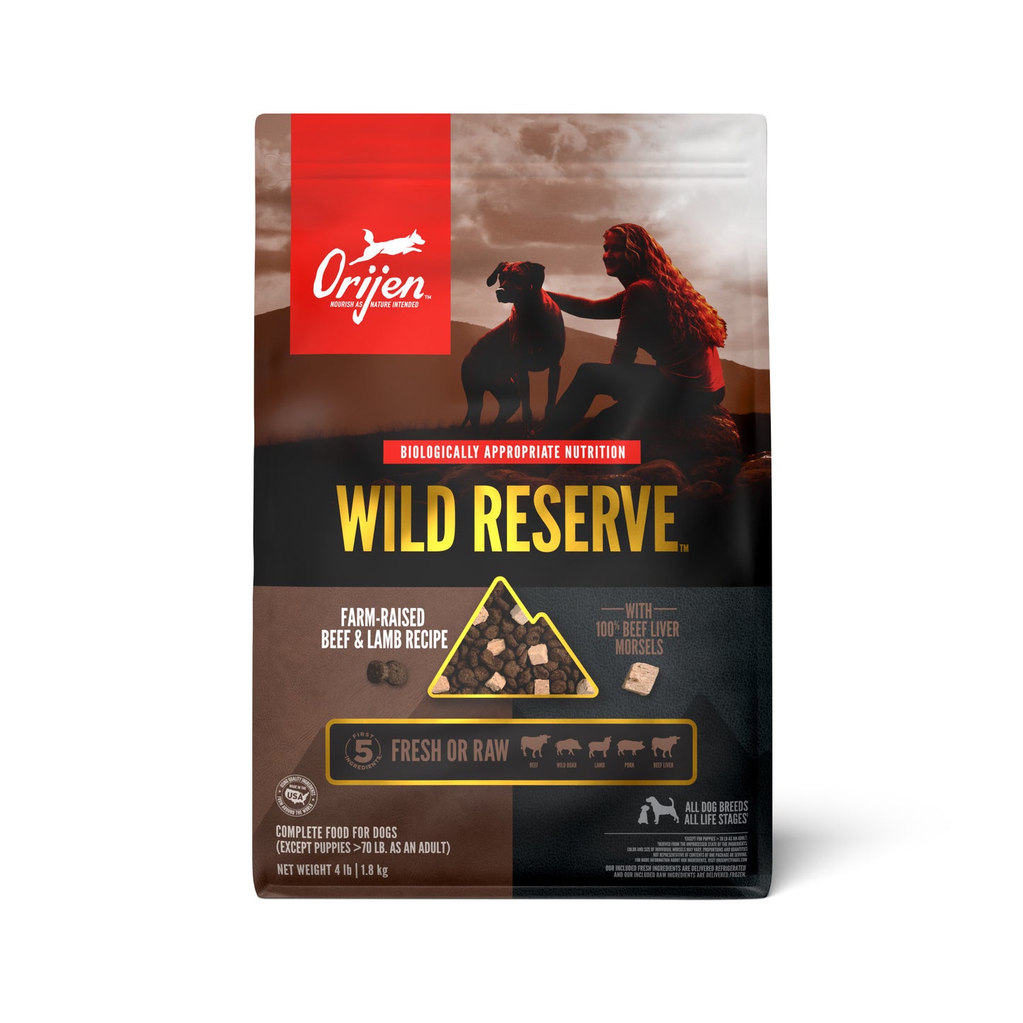 Orijen Dry Dog Food Wild Reserve Farm-Raised Beef & Lamb Recipe 4lb