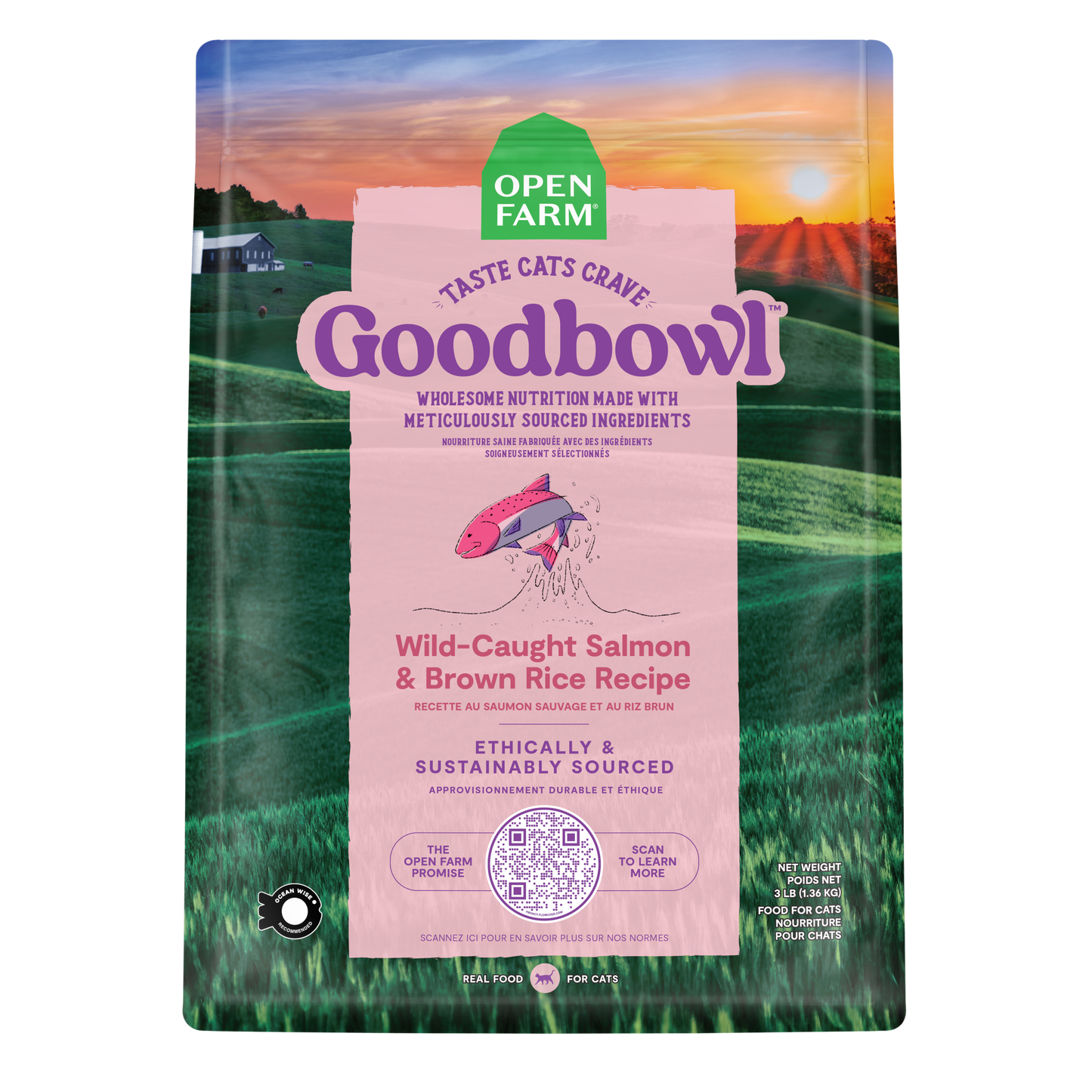 Open Farm Goodbowl Wild-Caught Salmon & Brown Rice Recipe For Cats 3lb Bag