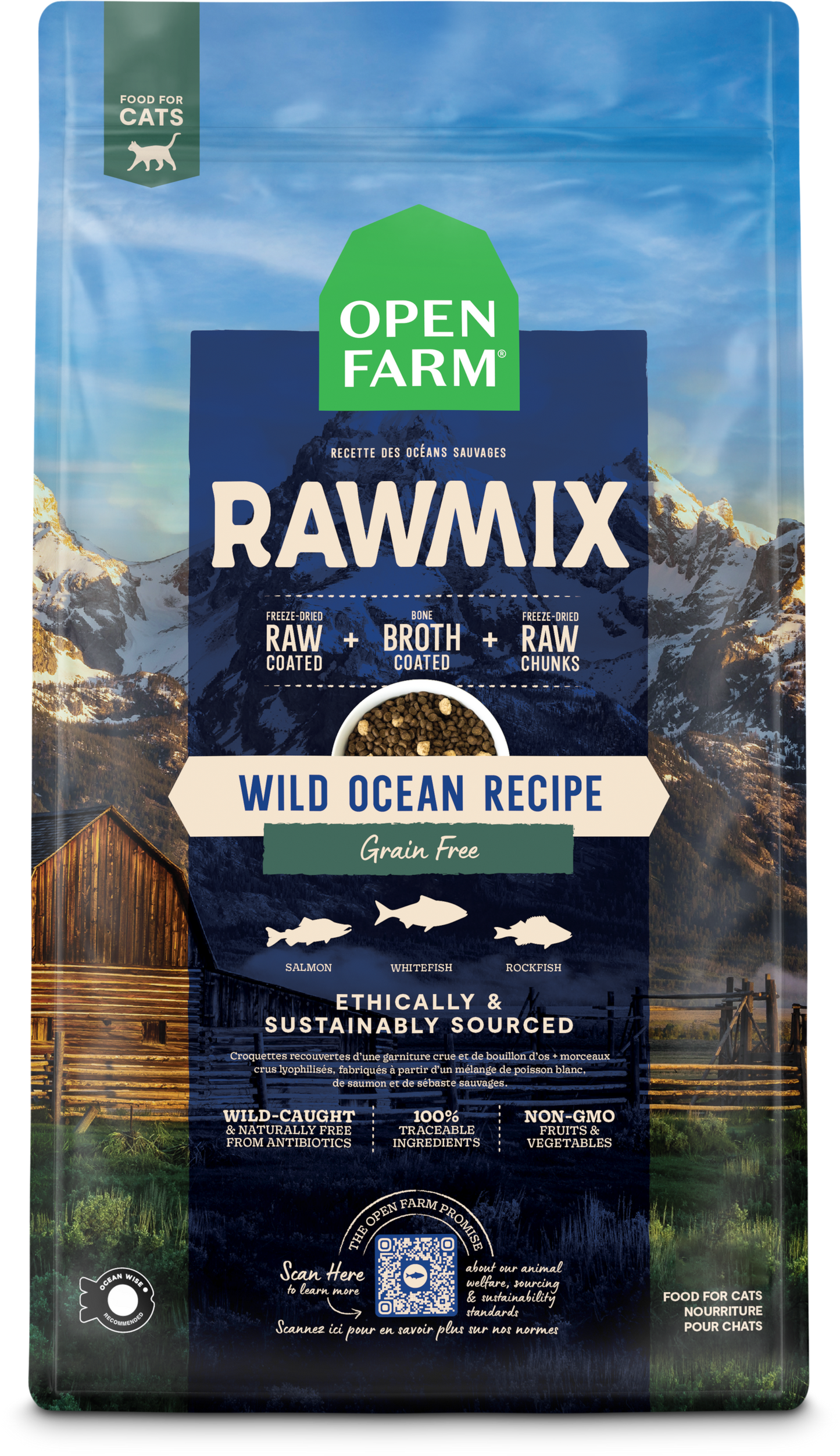 Open Farm Rawmix Wild Ocean Grain Free Kibble For Cats 8lb Bag