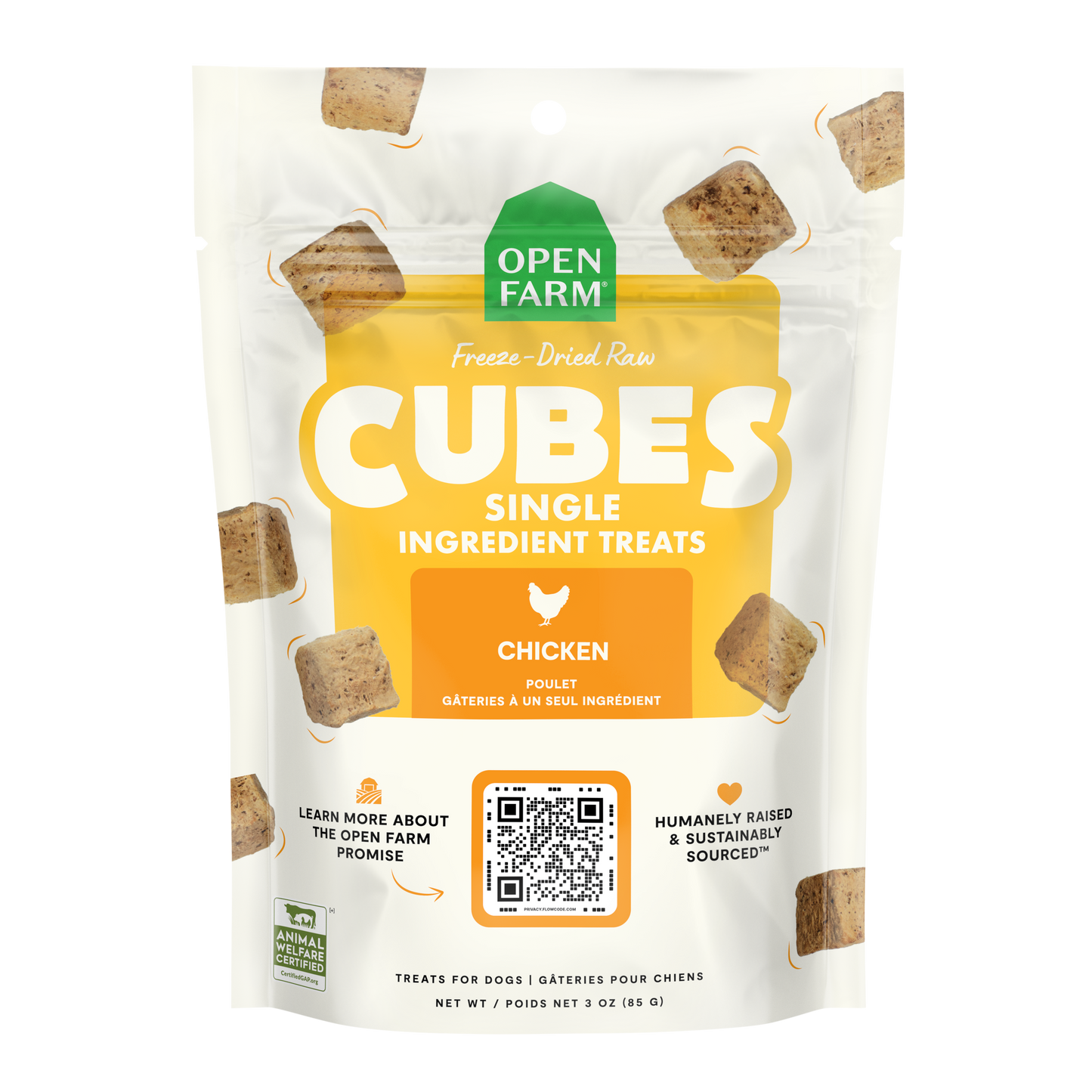 Open Farm Cubes Chicken Single Ingredient Treats For Dogs 3oz Bag