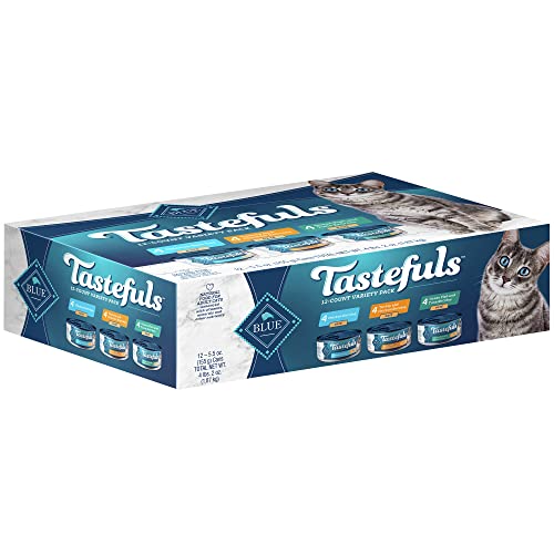 Blue Buffalo Tastefuls Natural Pate Wet Cat Food Variety Pack, Chicken, Turkey & Chicken and Ocean Fish & Tuna 5.5oz Can 12pk