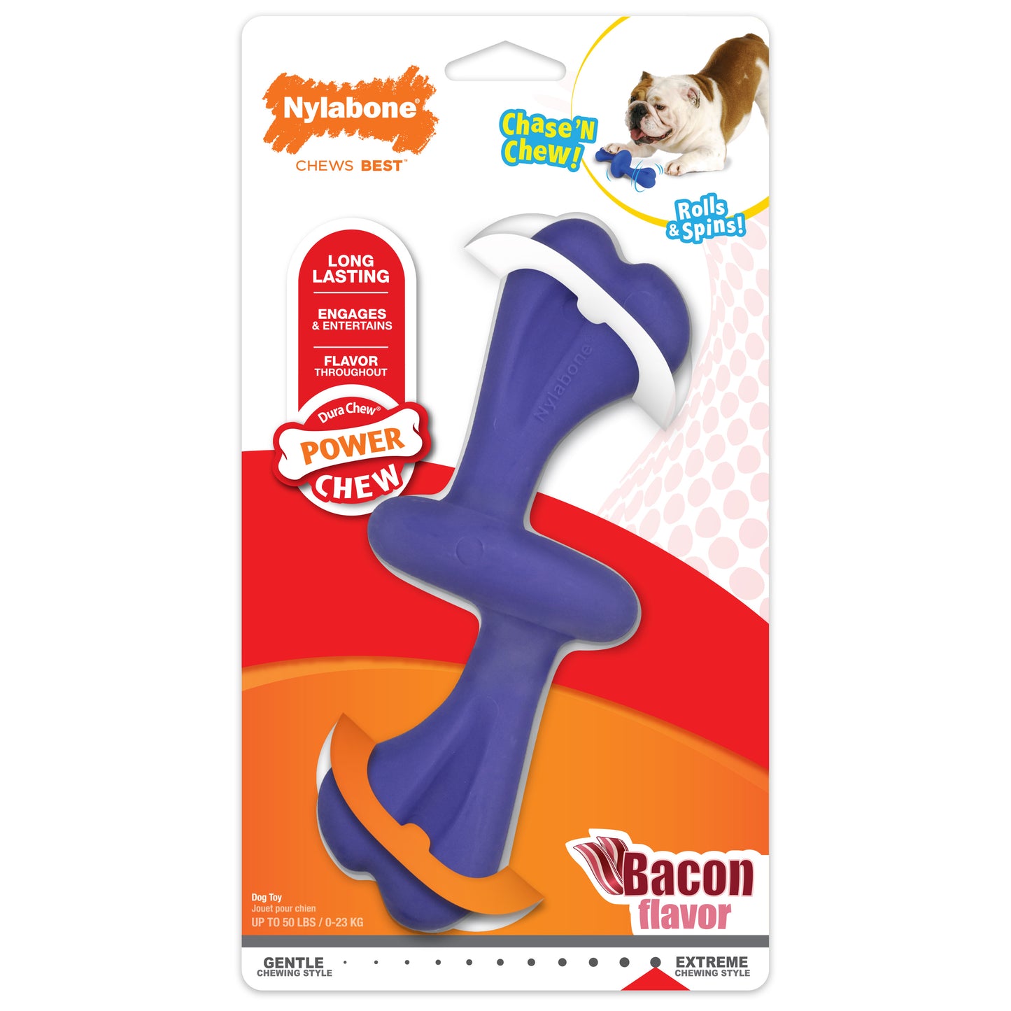 Nylabone Power Chew Rolling Dog Toy Bacon Large/Giant