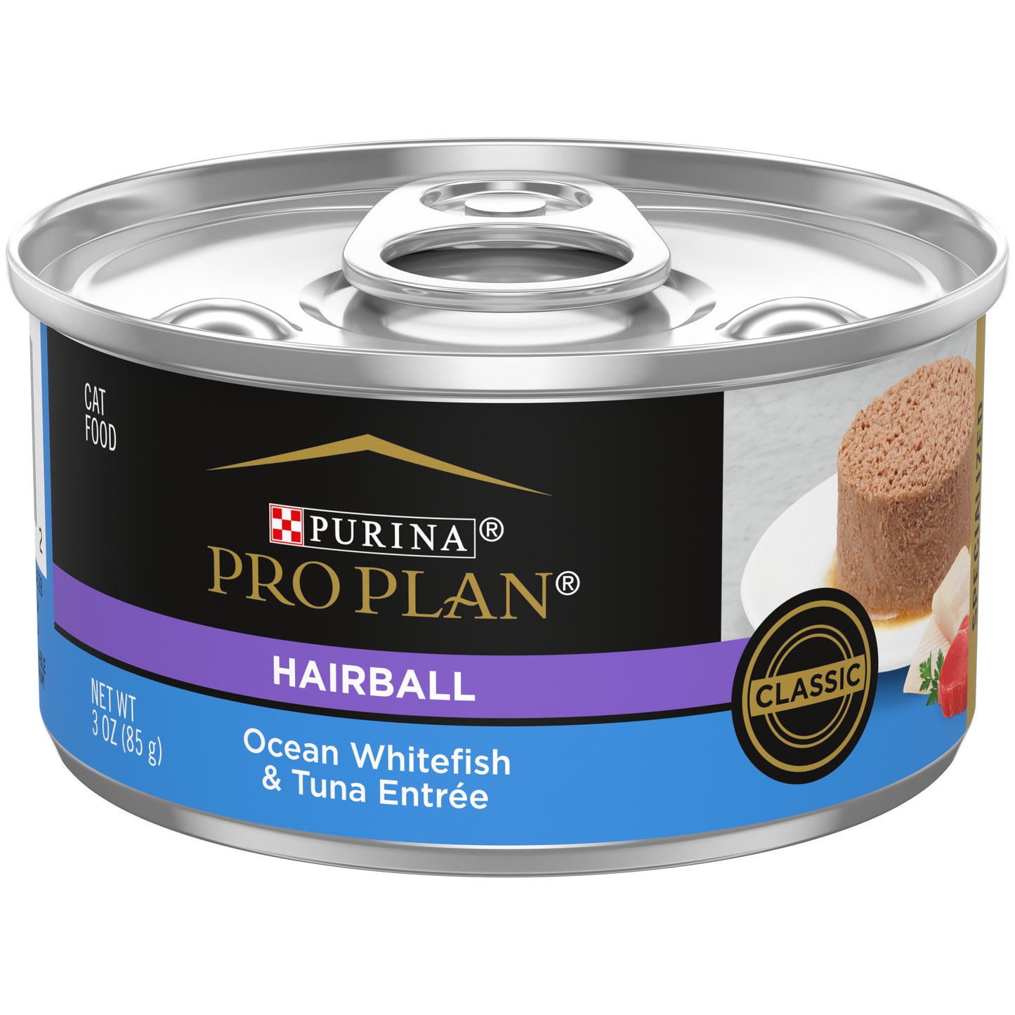 Purina Pro Plan Hairball Control Cat Food Wet Pate, Hairball Ocean Whitefish and Tuna Entrée 3 oz can