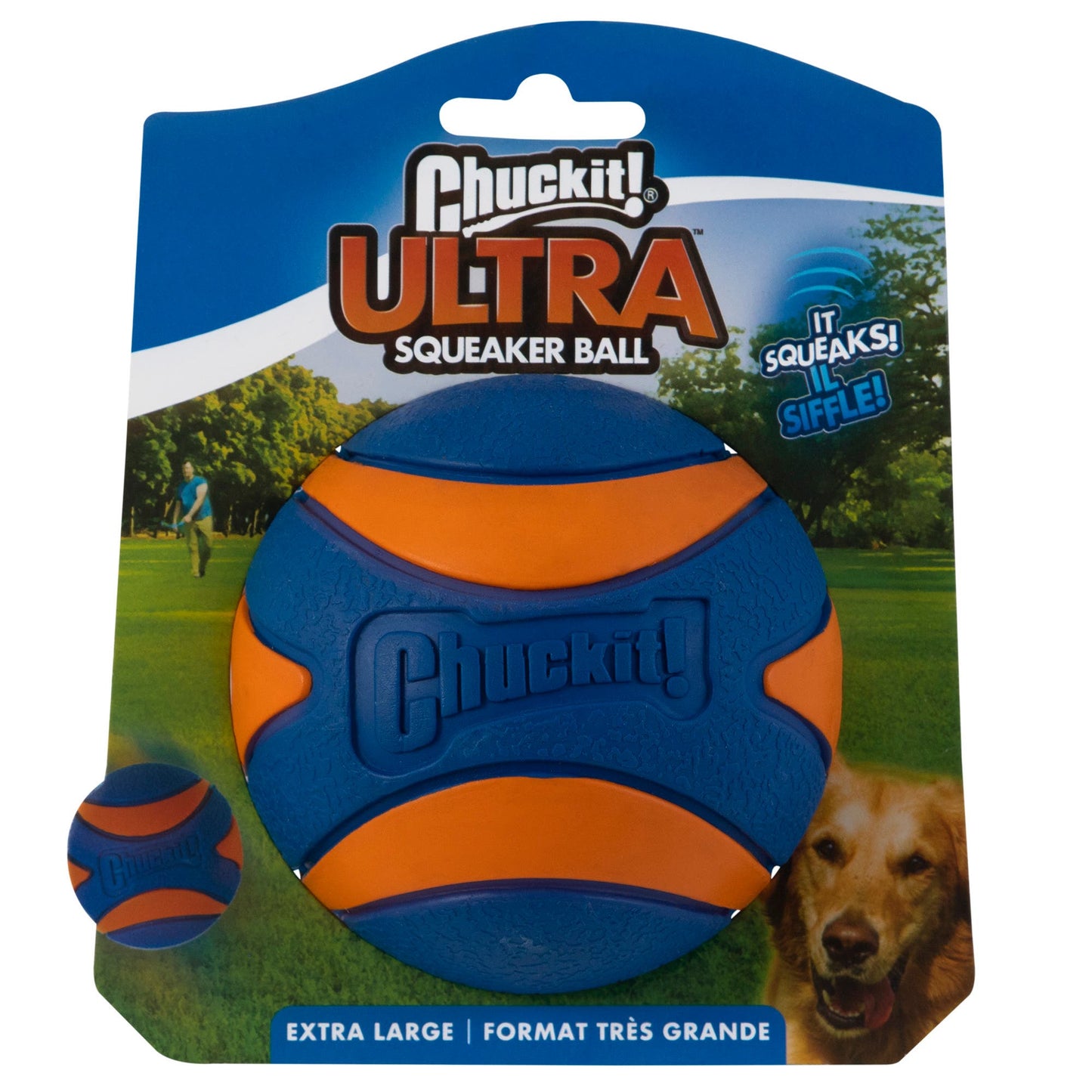 Chuckit! Ultra Squeaker Ball Dog Toy eXtra Large Orange Blue