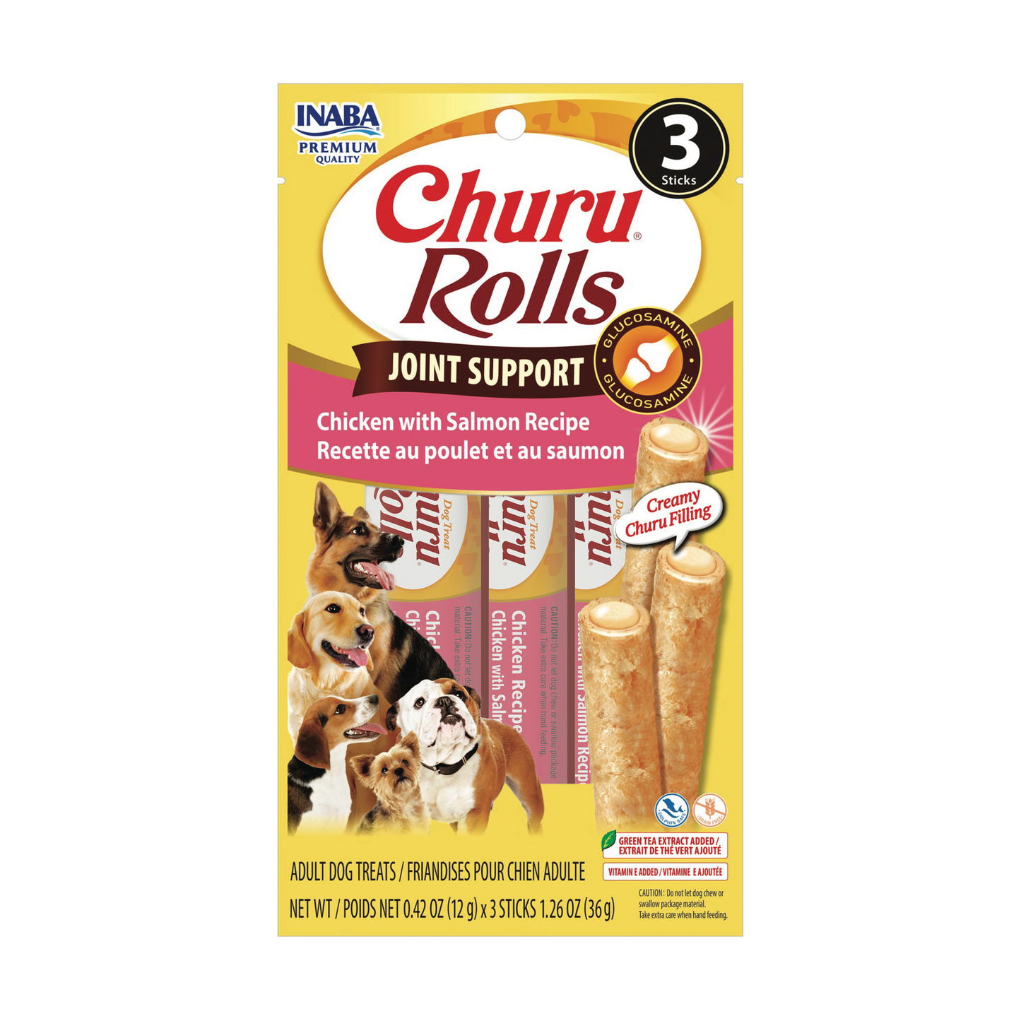 INABA Churu Bites for Dogs Joint Support Dog Treats 0.42 Oz Chicken with Salmon 3pk