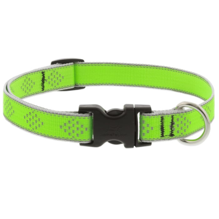 Lupine Pet Dog 3/4 In Wide 13-22 In Adjustible Collar Reflective Highlights Green Diamonds