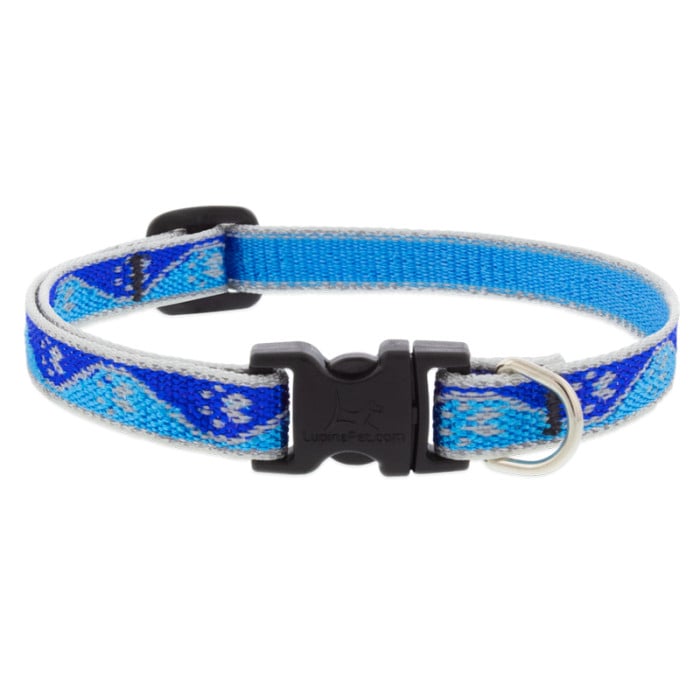 Lupine Pet Dog 1/2 In Wide 8-12 In Adjustable Collar Reflective Highlights Blue Paws