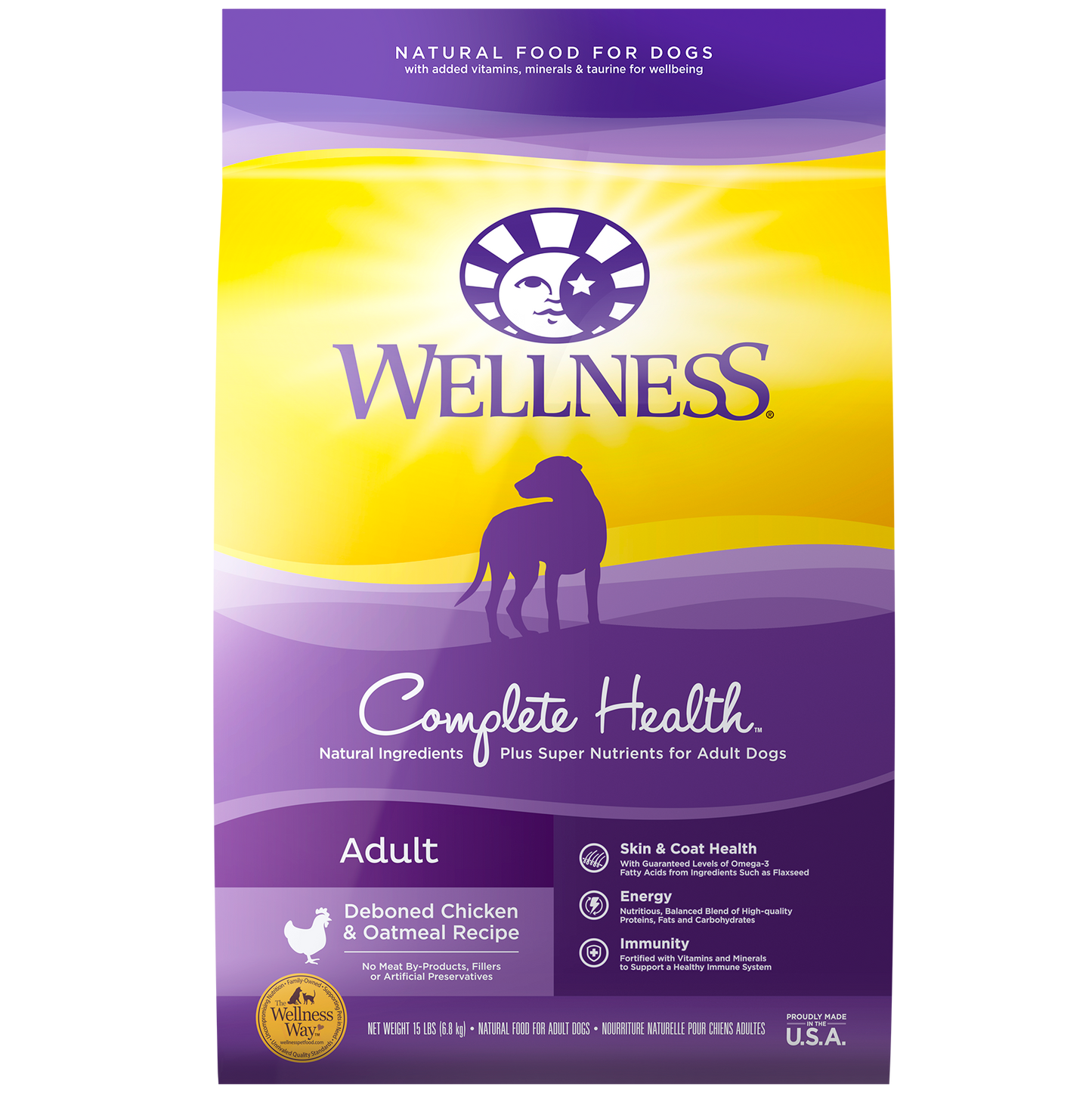 Wellness Complete Health Natural Dry Dog Food Chicken & Oatmeal 15lb Bag