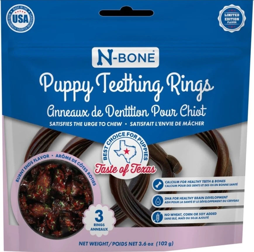N-Bone Puppy Taste of Texas Teething Rings, 3 ct
