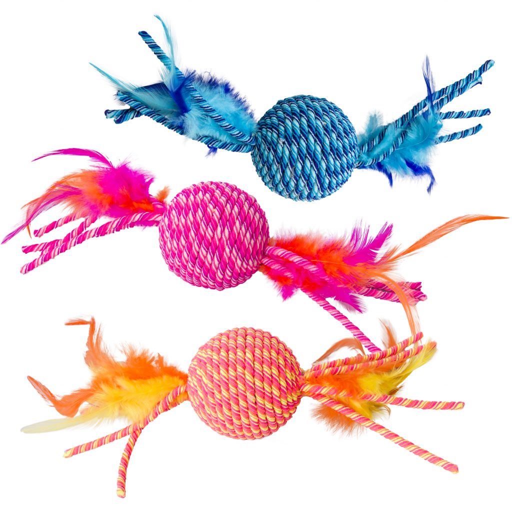 Spot Ethical Pet Cat Toy Elasteeez Ball With Feathers 6In Assorted