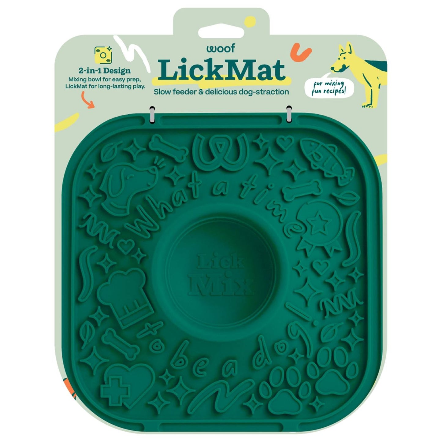 Woof Dog Treat Lick Mat Dog Toy Green