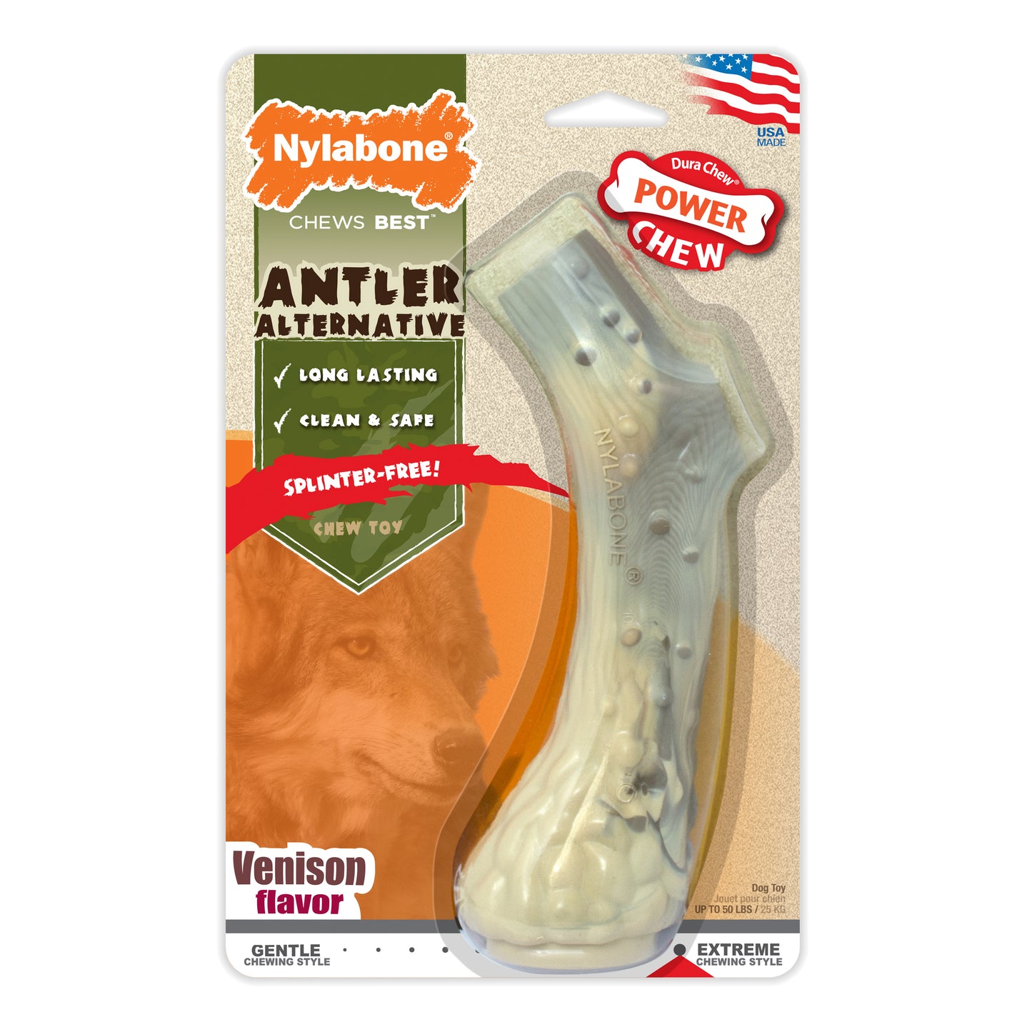 Nylabone Power Chew Antler Dog Chew Alternative Venison Large/Giant