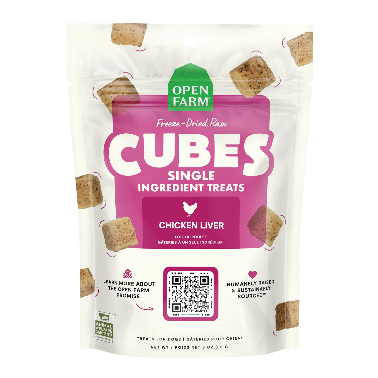 Open Farm Cubes Chicken Liver Single Ingredient Treats For Dogs 3oz Bag