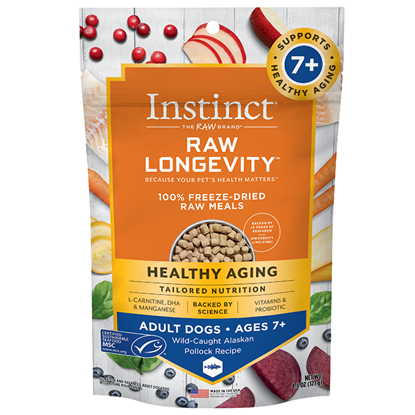 Instinct® Raw Longevity™ 100% Freeze-Dried Raw Meals Wild-Caught Alaskan Pollock Recipe for Adult Dogs Ages 7+ 4.5oz Bag