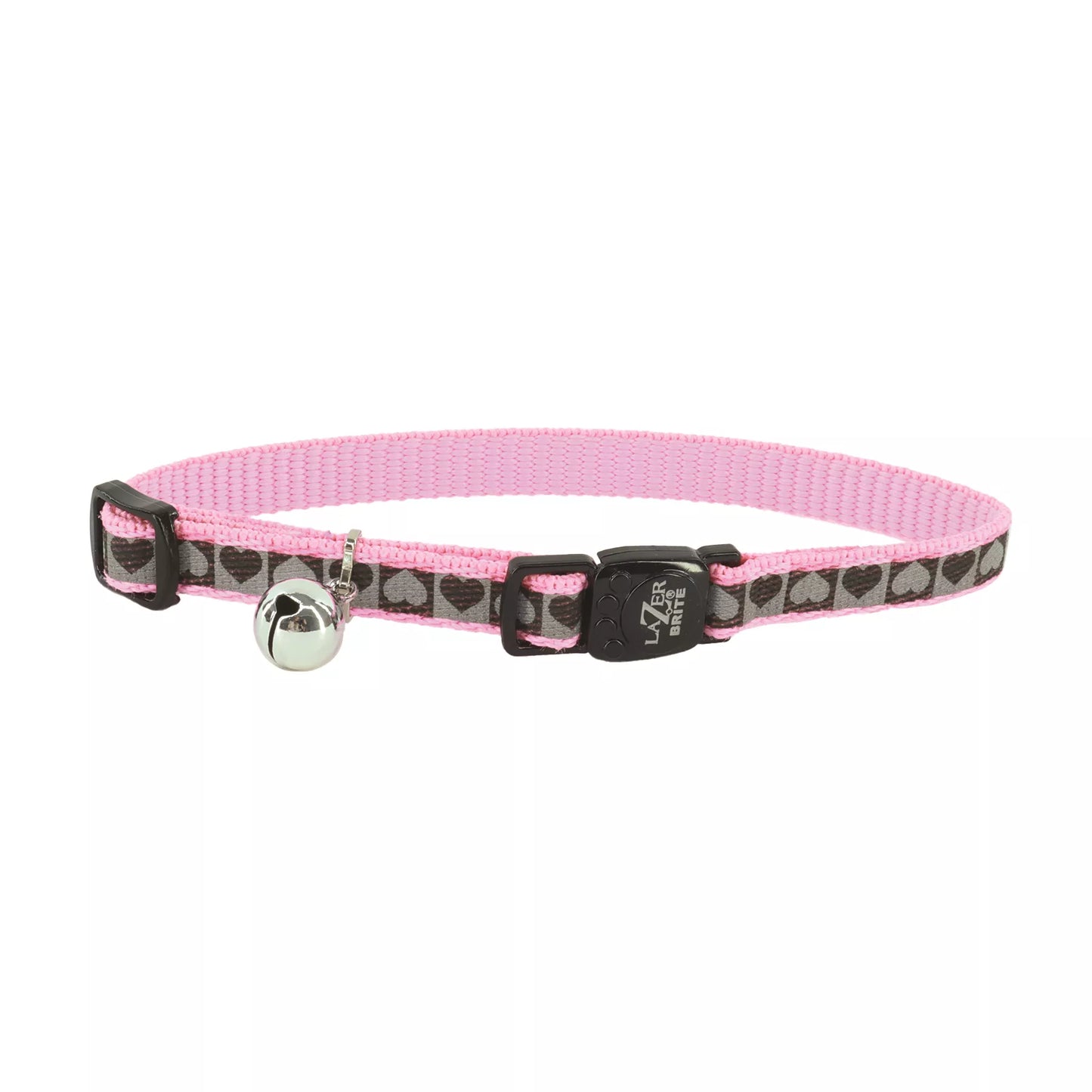 Coastal Lazer Bright 3/8in Wide 8-12In Reflective Breakaway Cat Collar Pink Hearts