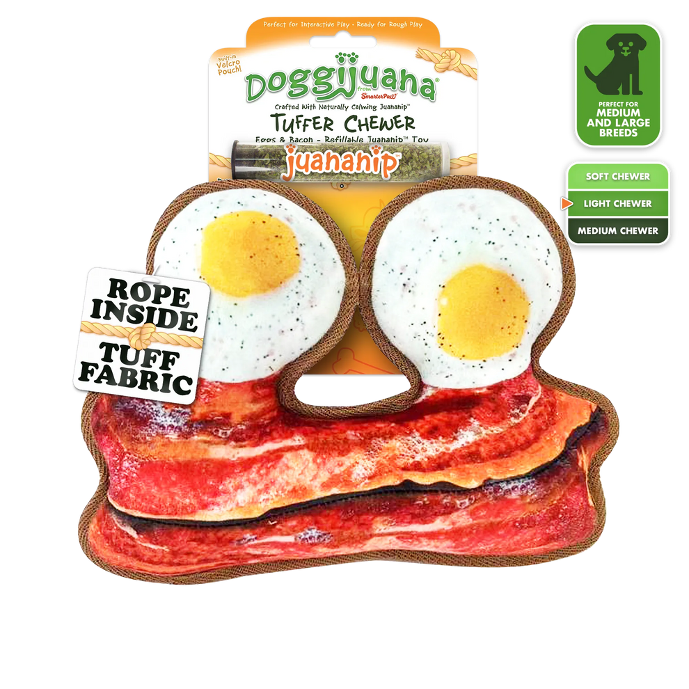 Doggijuana Plush Dog Toy Tuffer Chewer Bacon and Eggs