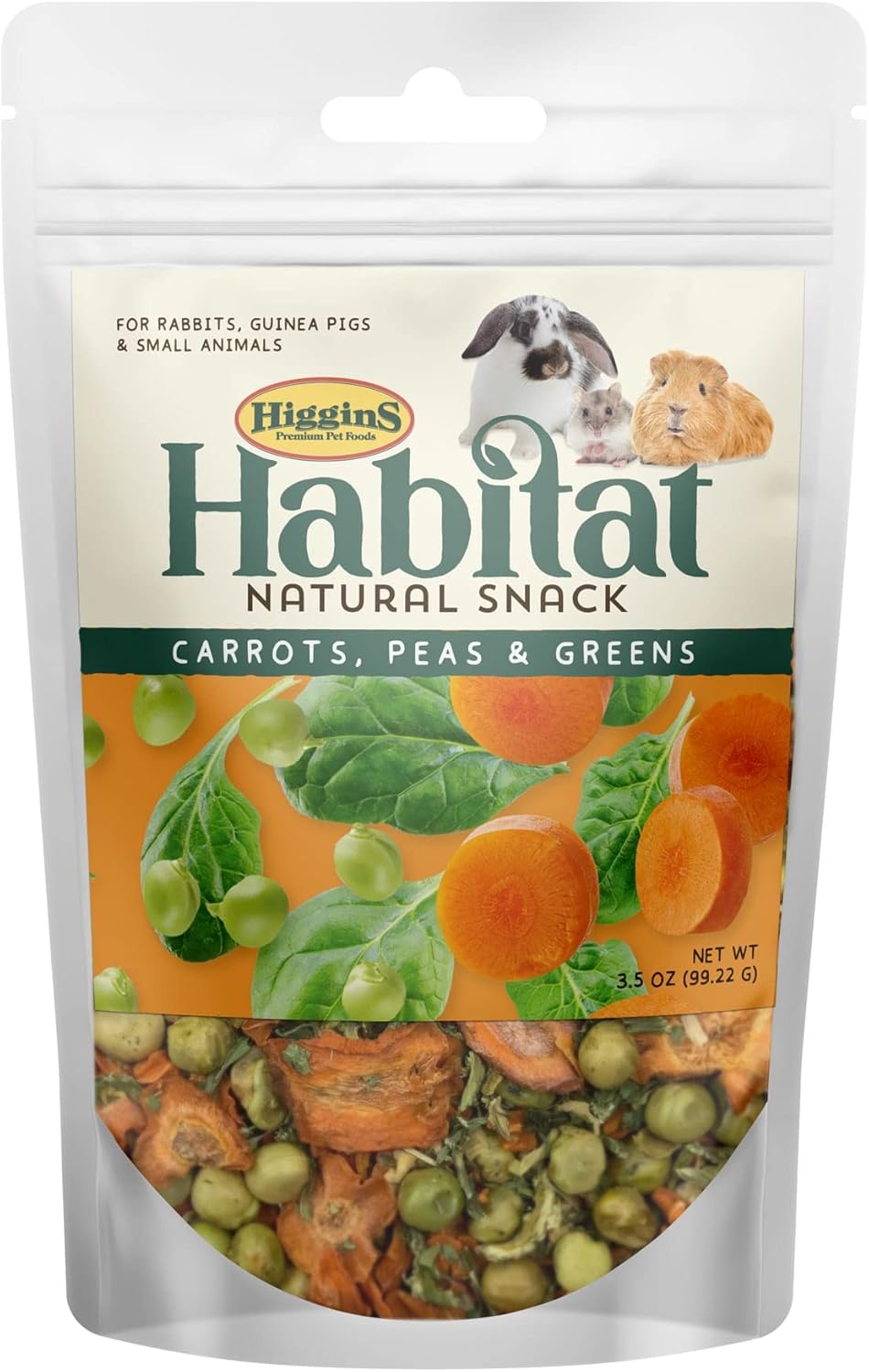 Higgins Habitat Natural Snack Carrots Peas & Greens Treats for Rabbit 3.5 oz