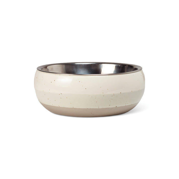 Petshop Small Speckled Stripe Ivory Feeder With Stainless Steel Bowl Insert 1.6cup