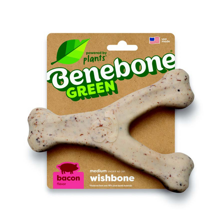 Benebone Dog Toy Eco Bone Green Wishbone Bacon Medium