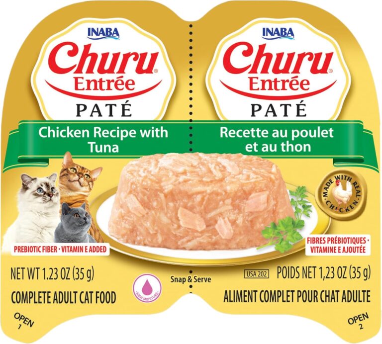 INABA Churu Entree Pate for Cats Grain Free Wet Cat Food Chicken with Tuna Recipe 2.4oz Split Tray