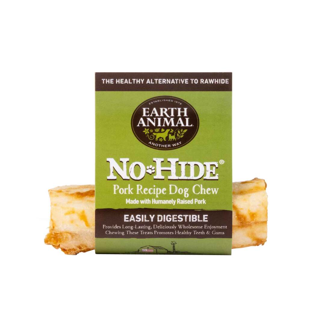 Earth Animal No-Hide Pork Roll Dog Chew Treat 4in
