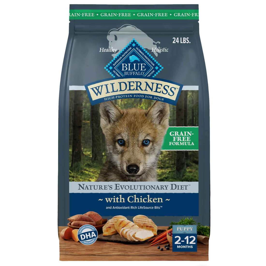 Blue Buffalo Wilderness Puppy Grain-Free Natural Dry Dog Food, Chicken, 24lb