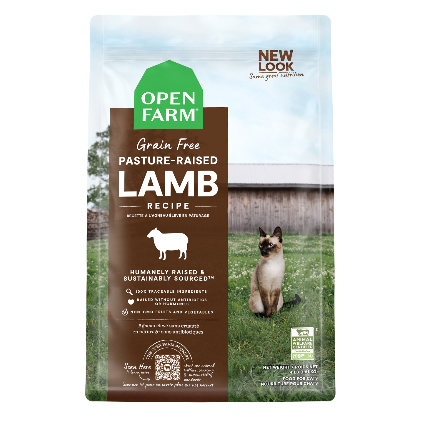 Open Farm Pasture Raised Lamb Recipe Grain Free Kibble For Cats 4lb Bag