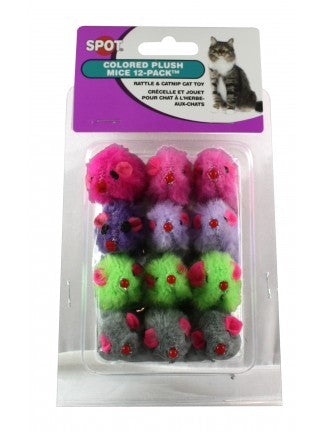 Spot Ethical Pet Cat Toy 12Pk Color Plush Mice