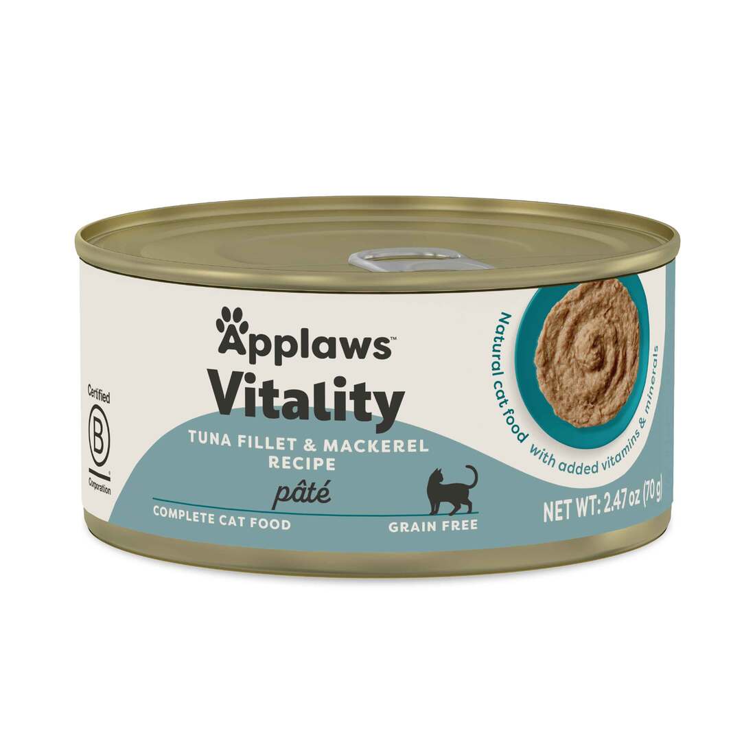 Applaws Vitality Pate Natural Wet Cat Food, Tuna Mackerel 2.47oz can